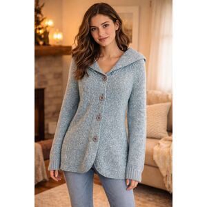 Anthropologie Sleeping On Snow Blue Wool Collared Button Cardigan Size M